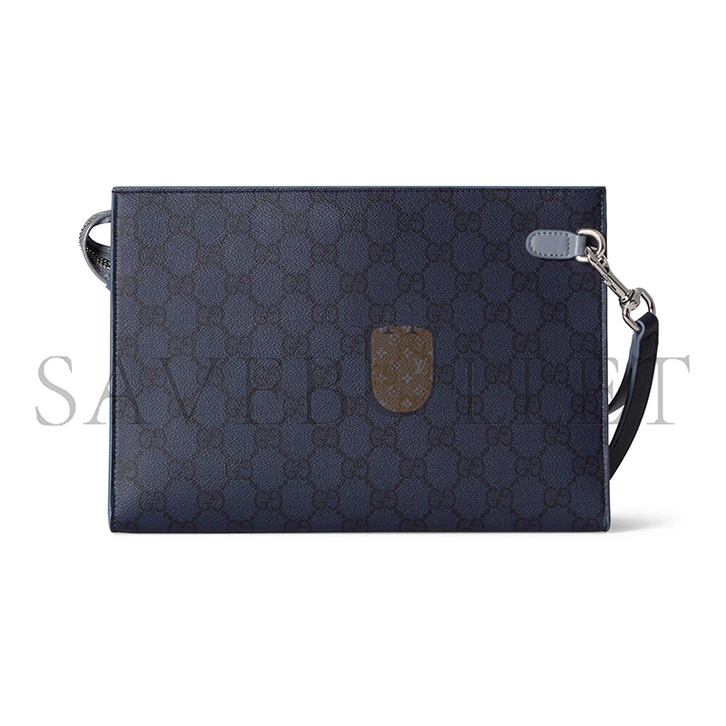 GUCCI DUSTY BLUE TRIM MEDIUM POUCH 768255 (26*18*6cm)